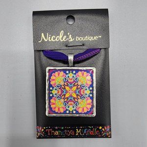 Thaneeya McArdle NWT square flower design pendant with purple ribbon necklace